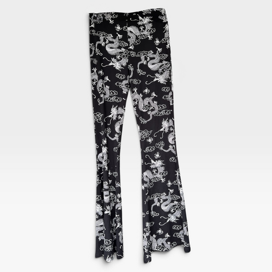 Dragon Print Flare Leg Pants, Flare Leggings, Bear Dance Brand, Size Large