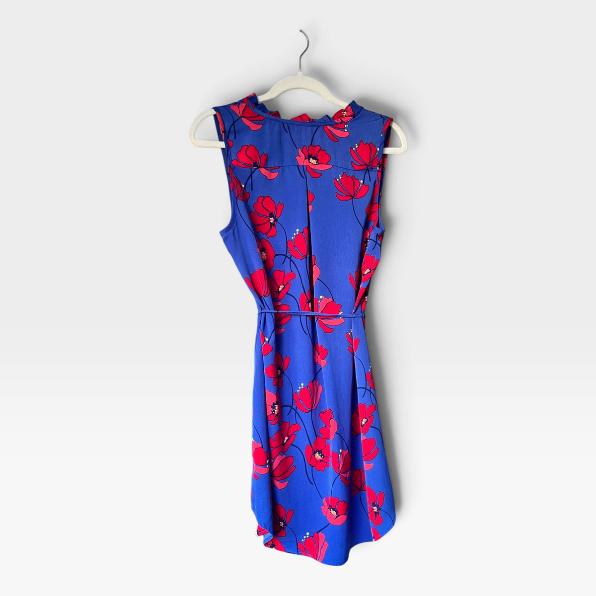 Market & Spruce Sleeveless Ruffle Neck Shift Dress, Blue & Red Floral, Medium Petite