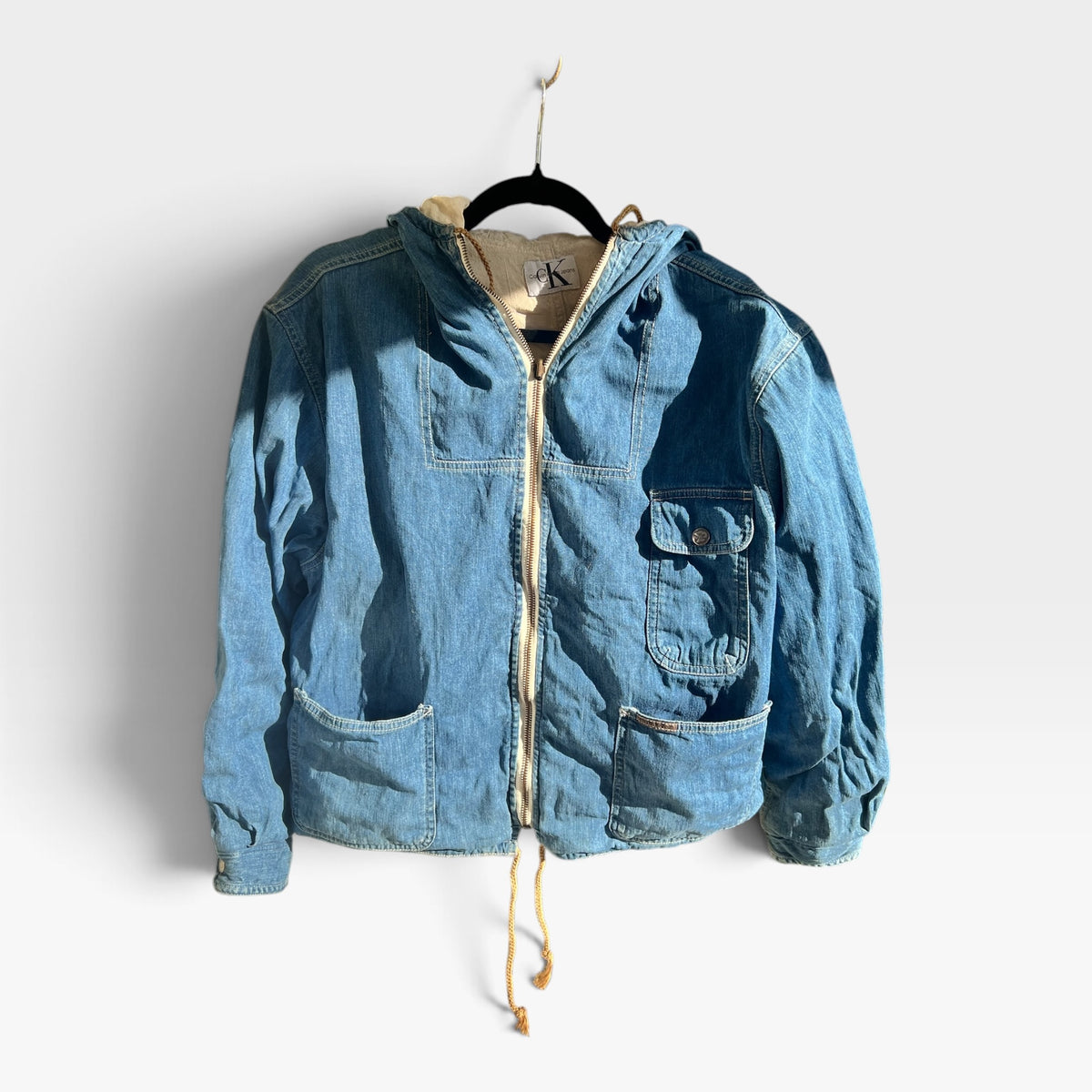 Calvin Klein Jeans Vintage 90s Light Wash Hooded Denim Utility Jacket, Lined, Size L