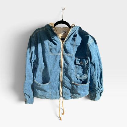 Calvin Klein Jeans Vintage 90s Light Wash Hooded Denim Utility Jacket, Lined, Size L