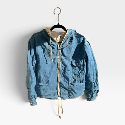 Calvin Klein Jeans Vintage 90s Light Wash Hooded Denim Utility Jacket, Lined, Size L