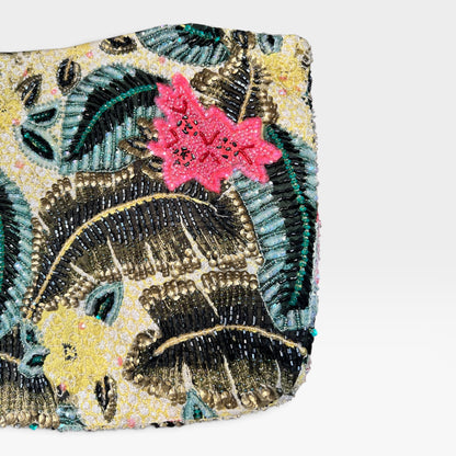 Vintage Christiana Silk Hand-Beaded Tropical Palm Embellished Tote / Shoulder Bag