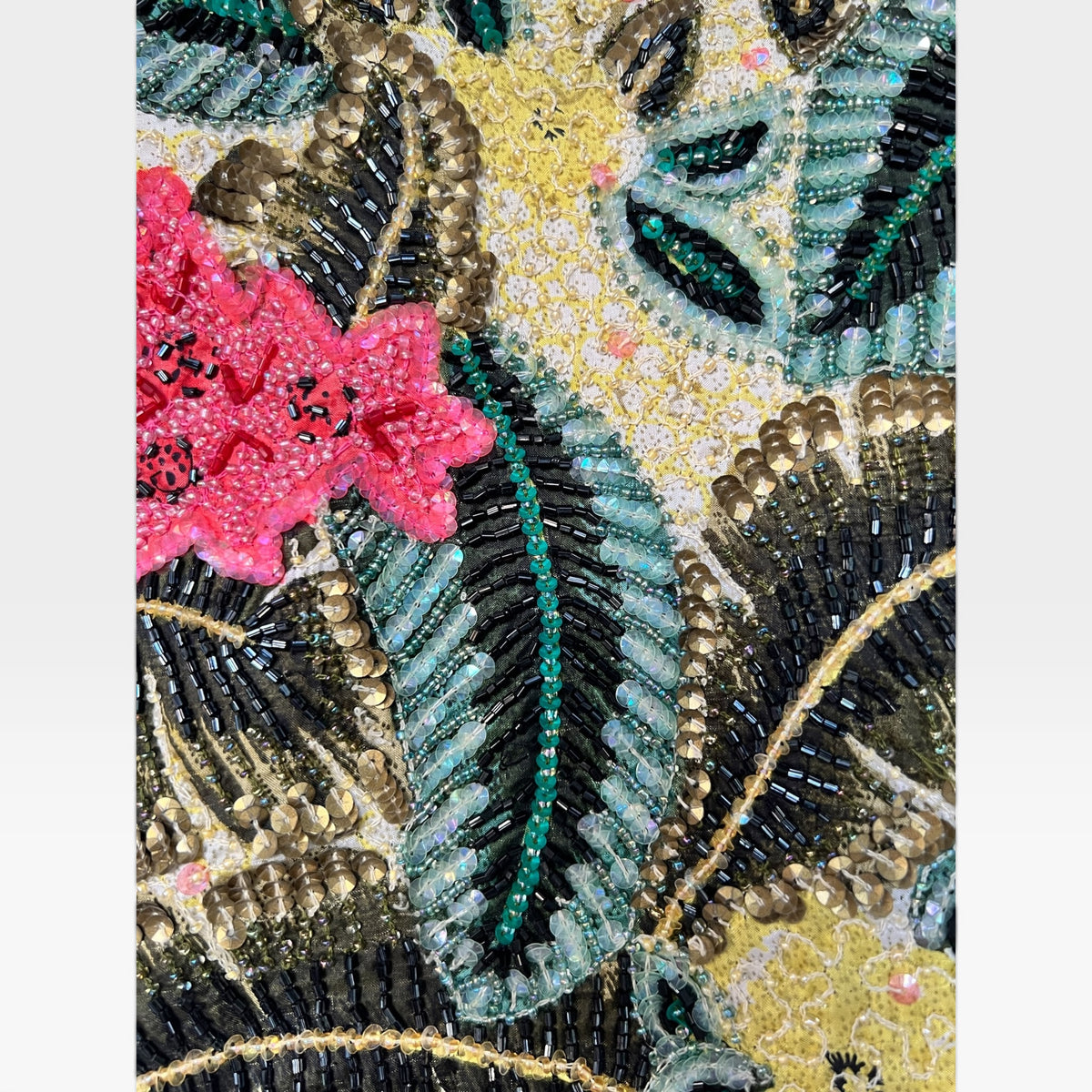 Vintage Christiana Silk Hand-Beaded Tropical Palm Embellished Tote / Shoulder Bag