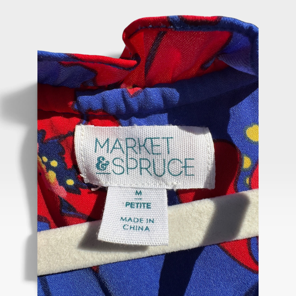 Market & Spruce Sleeveless Ruffle Neck Shift Dress, Blue & Red Floral, Medium Petite