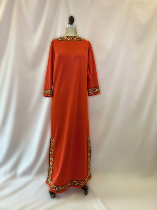 60's Coral-Colored Kaftan Dress