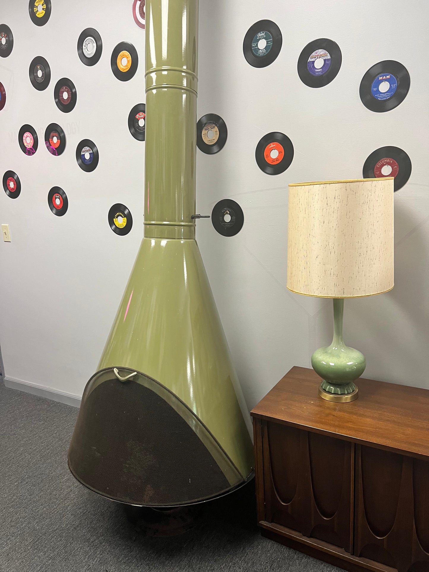 Avocado Green Mid Century Modern Cone Fireplace