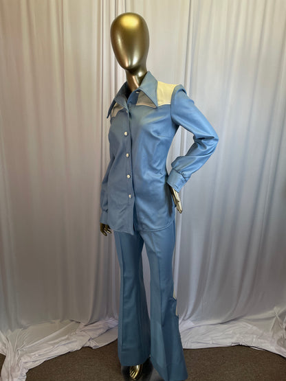 Blue 1970's Western Ladies Pants Suit