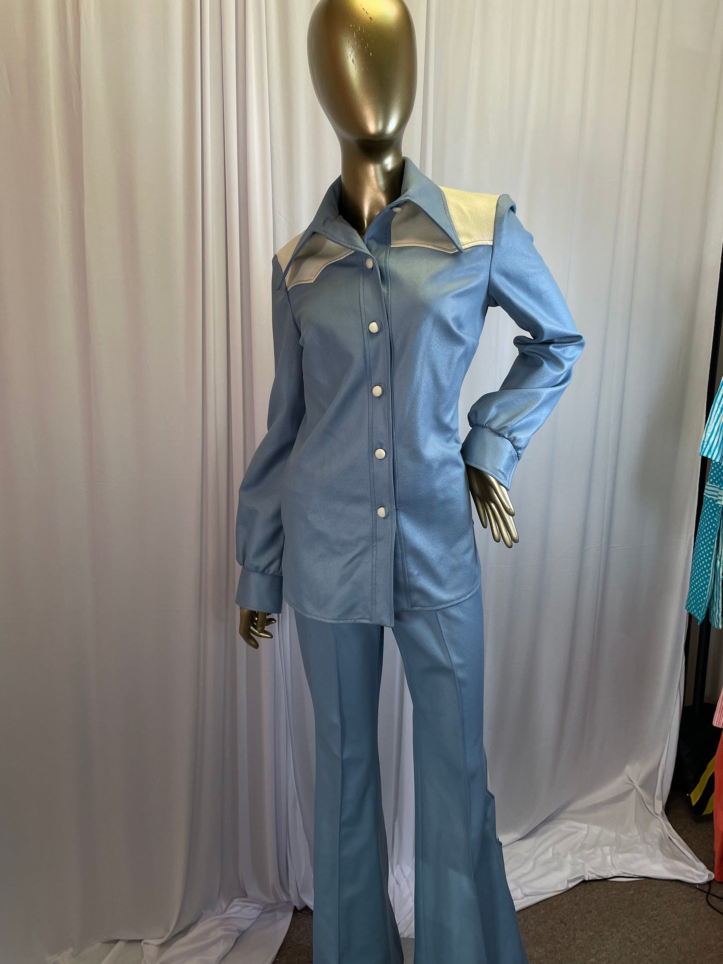 Blue 1970's Western Ladies Pants Suit