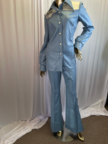 Blue 1970's Western Ladies Pants Suit