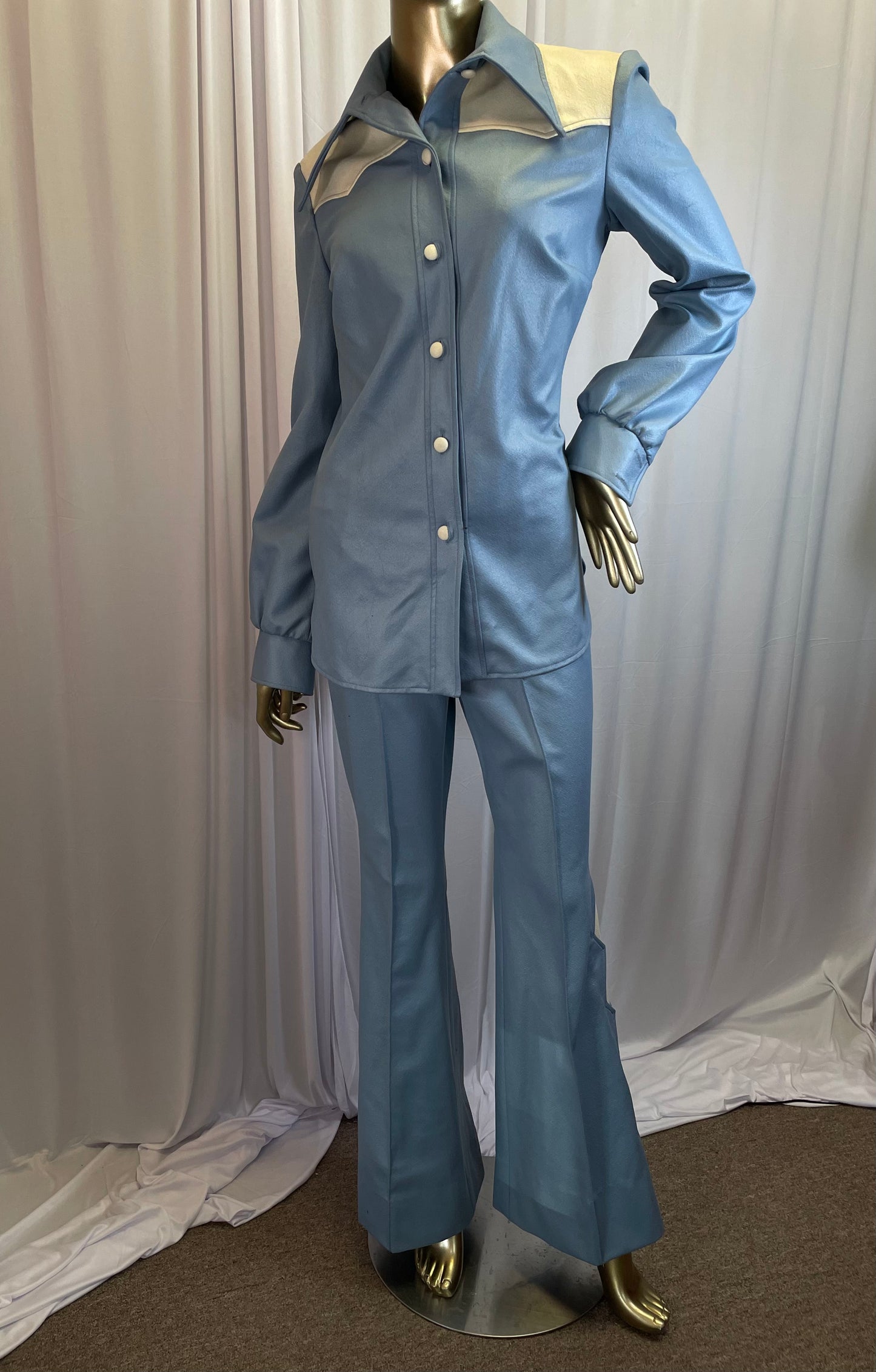 Blue 1970's Western Ladies Pants Suit