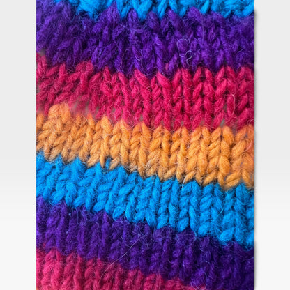 Striped Rainbow Mittens, 100% Wool, Adult-Sized, Made in Nepal