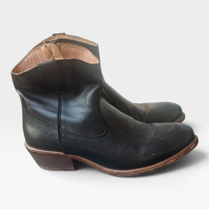 Miz Mooz “Carlitos” Black Leather Western Ankle Boots, Size EU 41/US 10