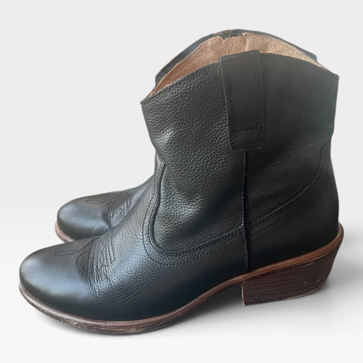Miz Mooz “Carlitos” Black Leather Western Ankle Boots, Size EU 41/US 10