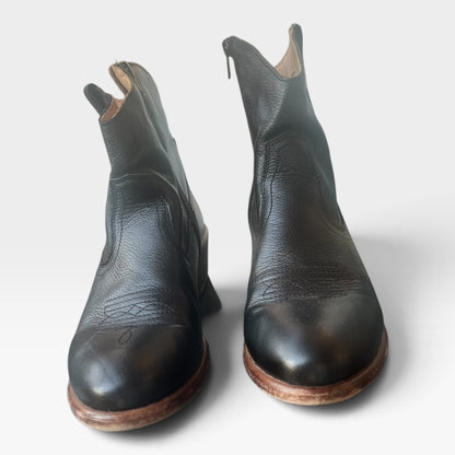 Miz Mooz “Carlitos” Black Leather Western Ankle Boots, Size EU 41/US 10