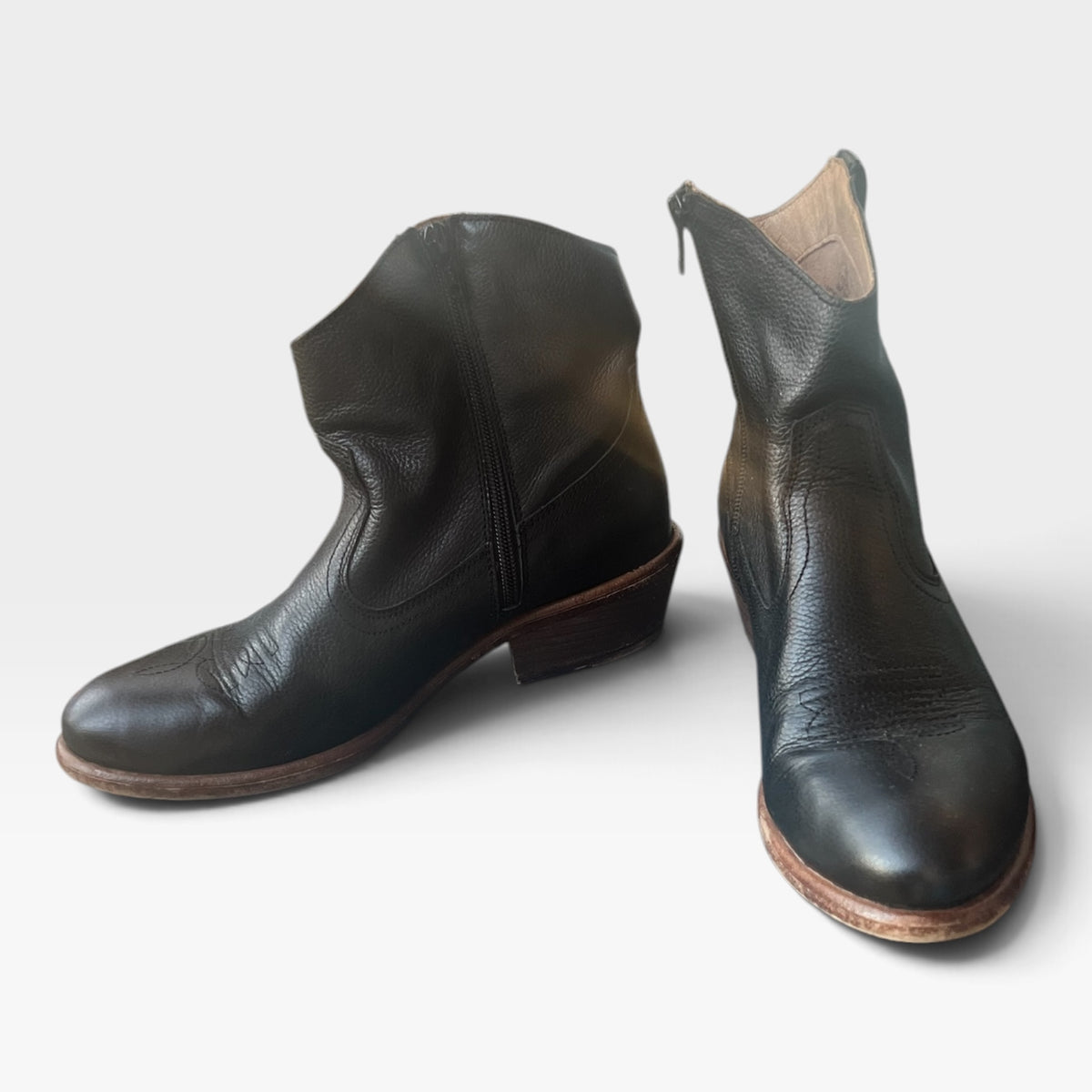 Miz Mooz “Carlitos” Black Leather Western Ankle Boots, Size EU 41/US 10