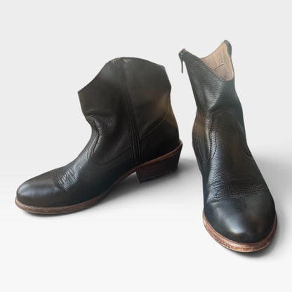 Miz Mooz “Carlitos” Black Leather Western Ankle Boots, Size EU 41/US 10