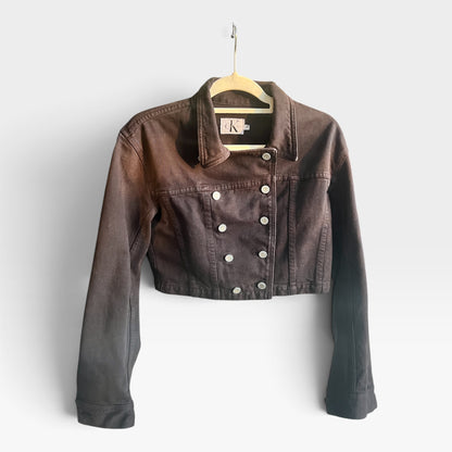 Rare Vintage 90s CK Jeans Black Cropped Military Style Calvin Klein Jean Jacket, M