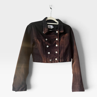 Rare Vintage 90s CK Jeans Black Cropped Military Style Calvin Klein Jean Jacket, M