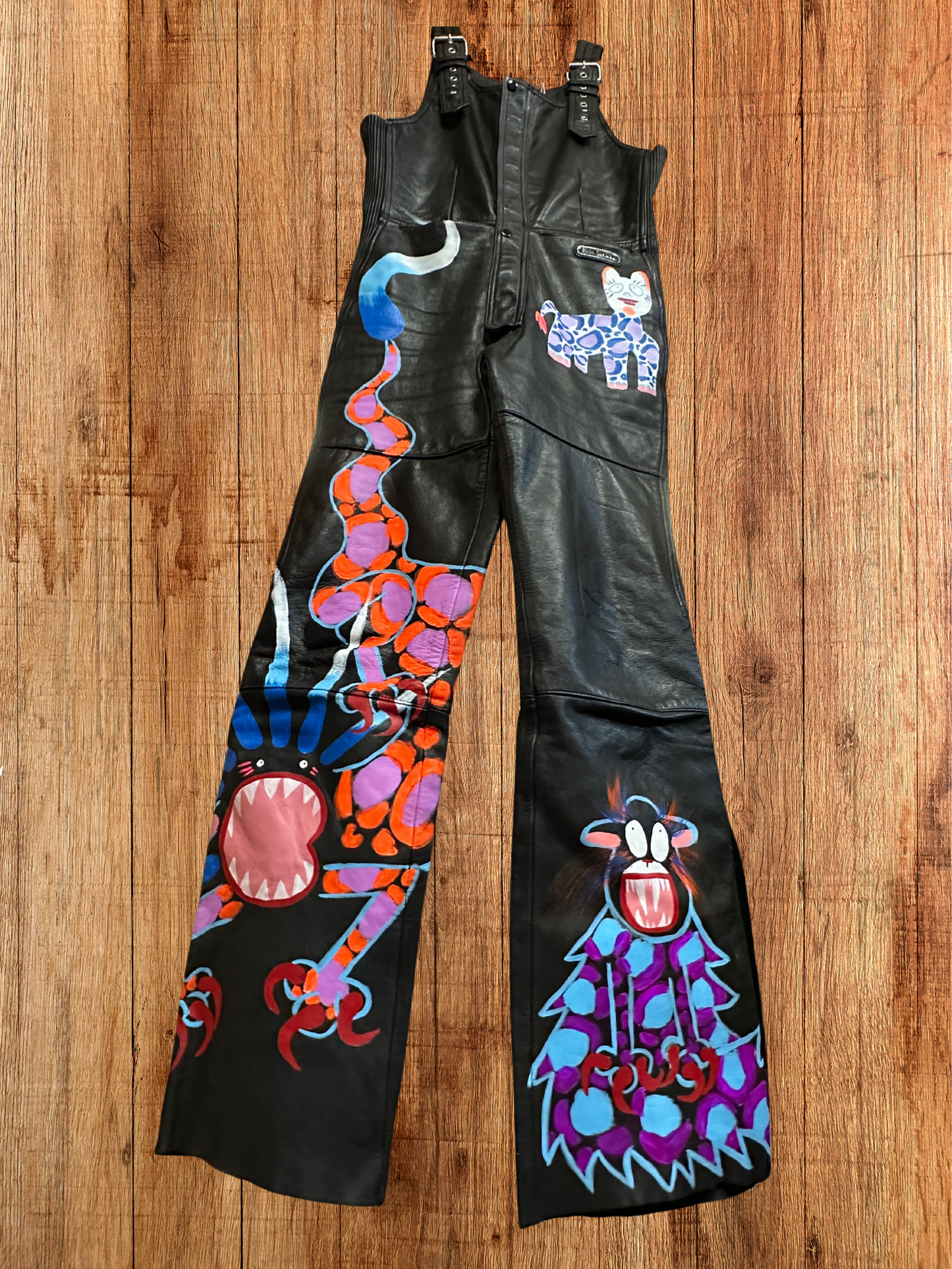 Super Happy Ghost Co. x Dirty Work Vintage -- Hand-Painted Leather Overalls