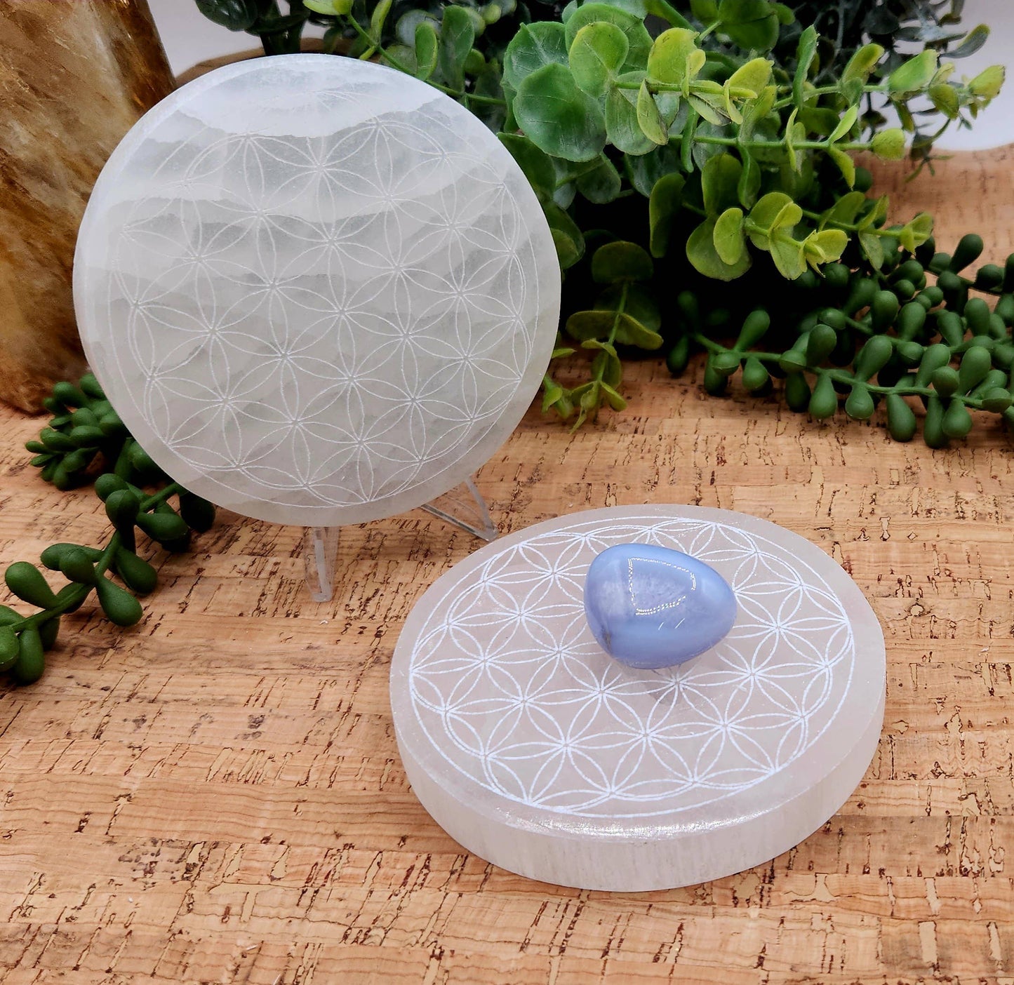 Selenite Crystal Charging Plate/Coaster Round - Flower of Life