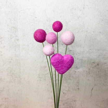 Set of 6 Felt Heart Ball Bouquet Pretty in Pink