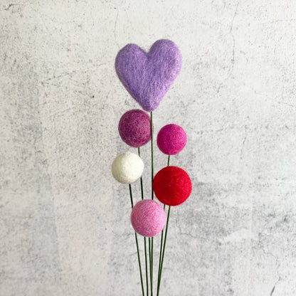 Set of 6 Felt Heart Ball Bouquet Love & Lilac