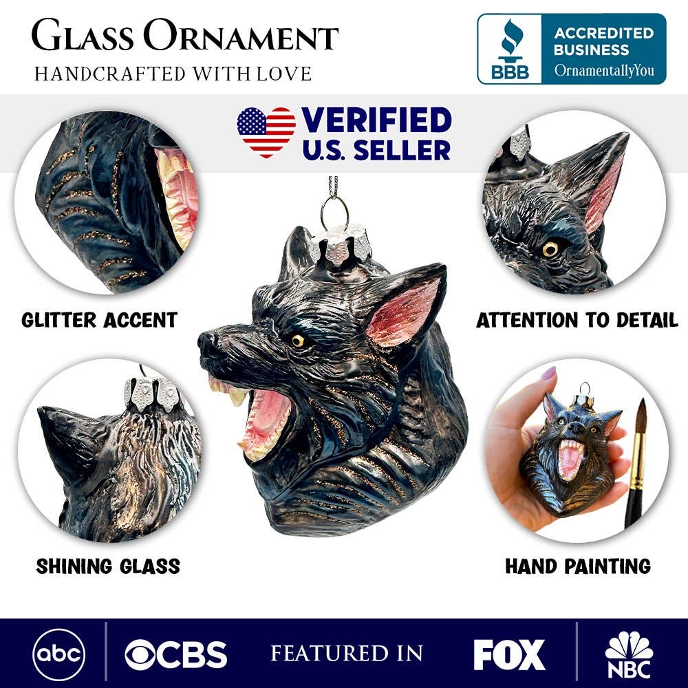Classic Werewolf Horror Theme Glass Ornament