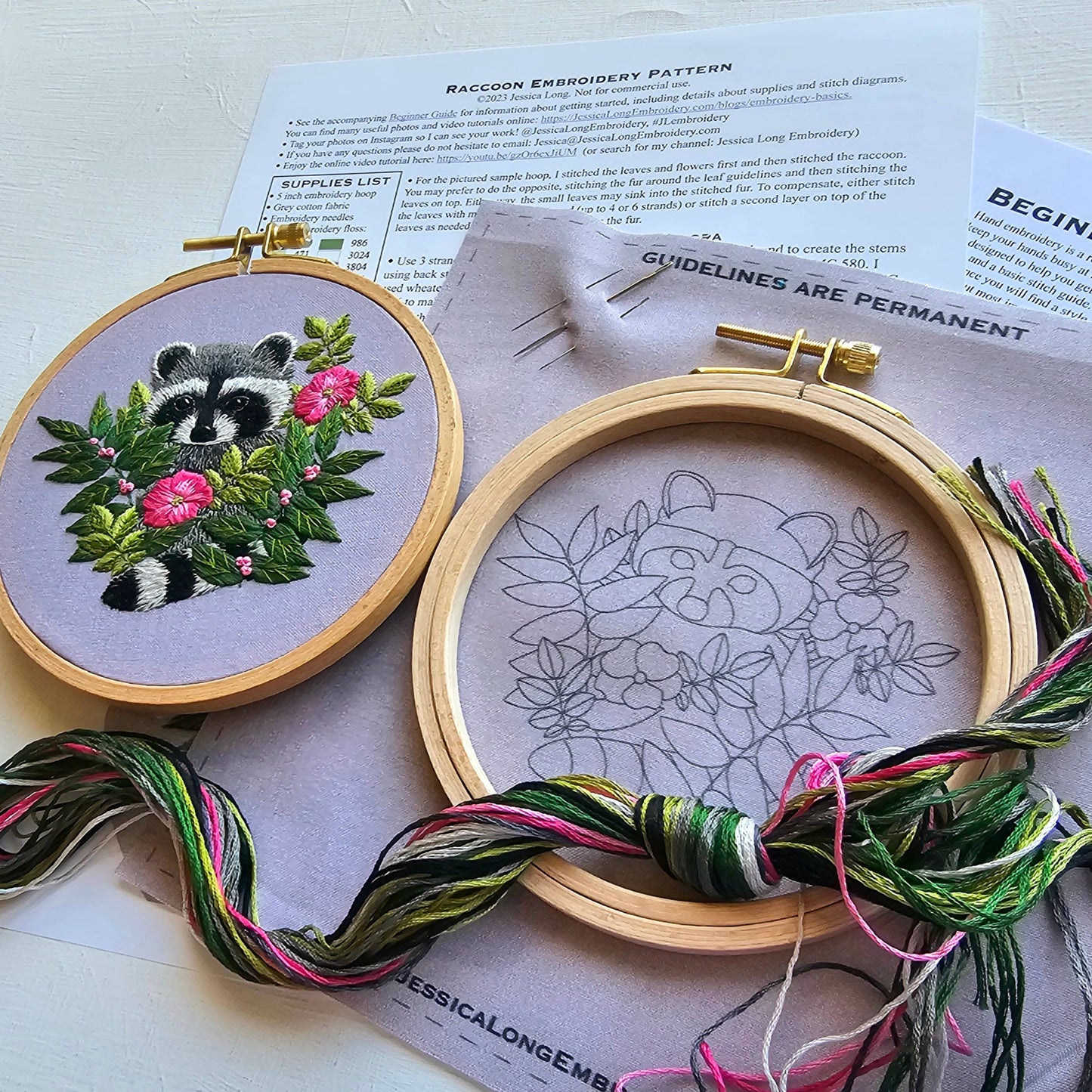 Raccoon hand embroidery kit