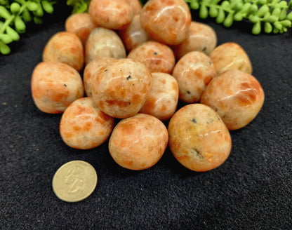 Sunstone Tumbled Stones for Joy/Leadership (+ Dirty Witch pouch)