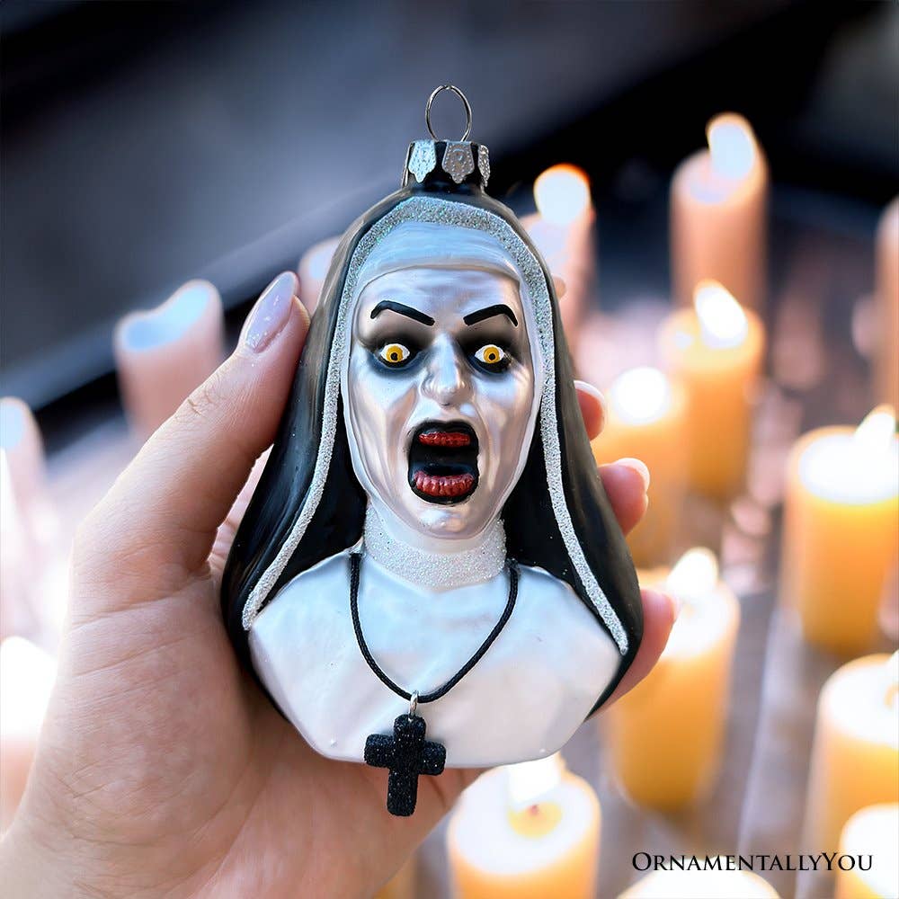 Spooky Decor Creepy Nun Themed Glass Ornament