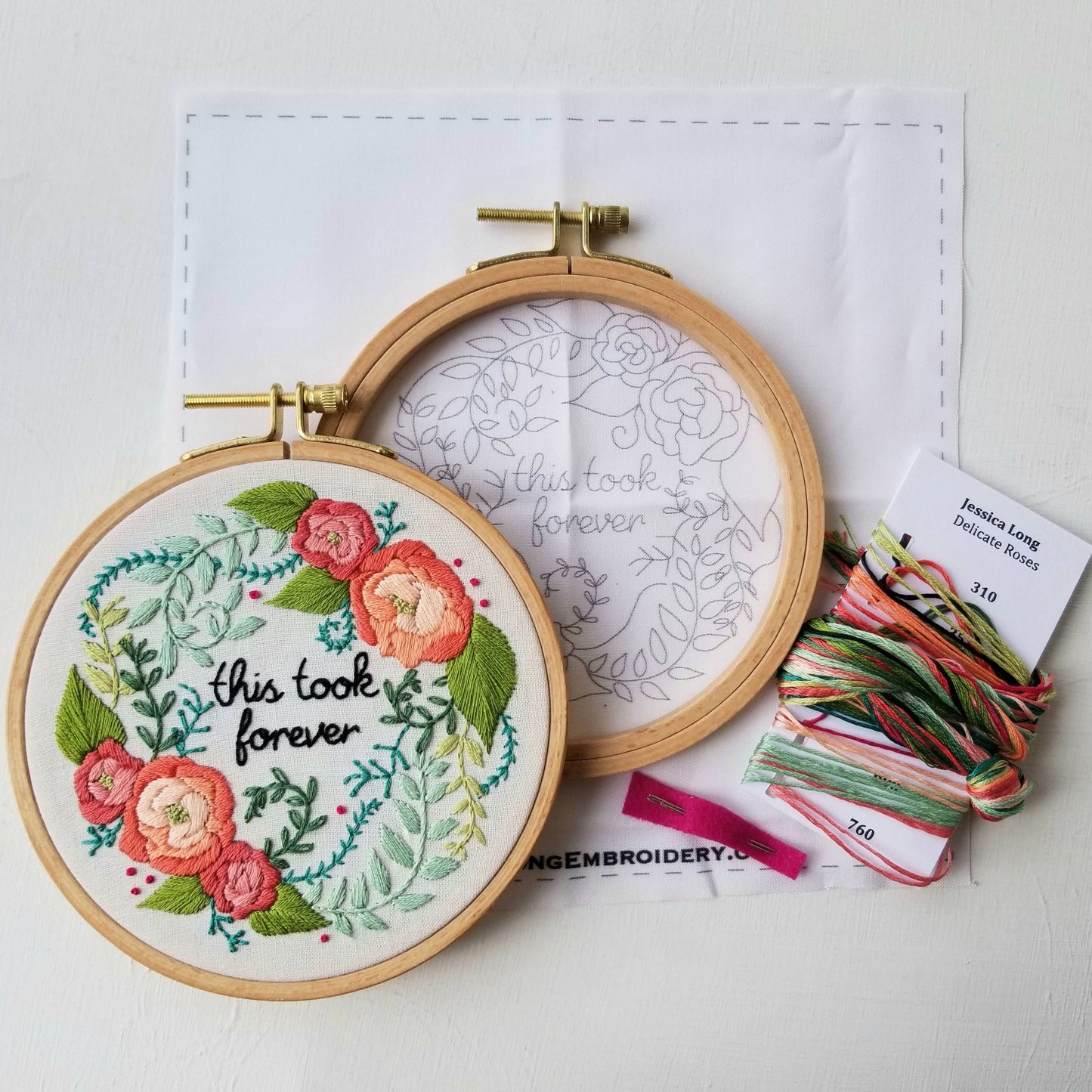 Delicate Roses “This Took Forever” Beginner Embroidery Kit