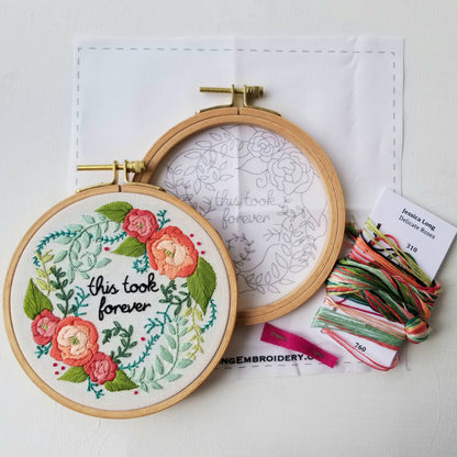 Delicate Roses “This Took Forever” Beginner Embroidery Kit