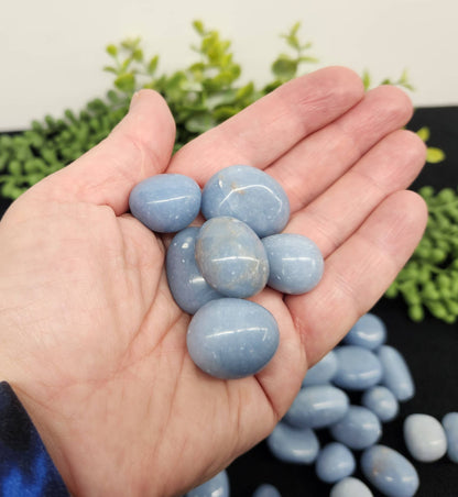 Angelite Tumbled Stone for Serenity/Connecting with Higher Realms (+ Dirty Witch pouch)