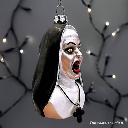 Spooky Decor Creepy Nun Themed Glass Ornament