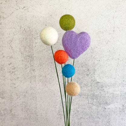 Set of 6 Felt Heart Ball Bouquet Spring Floral