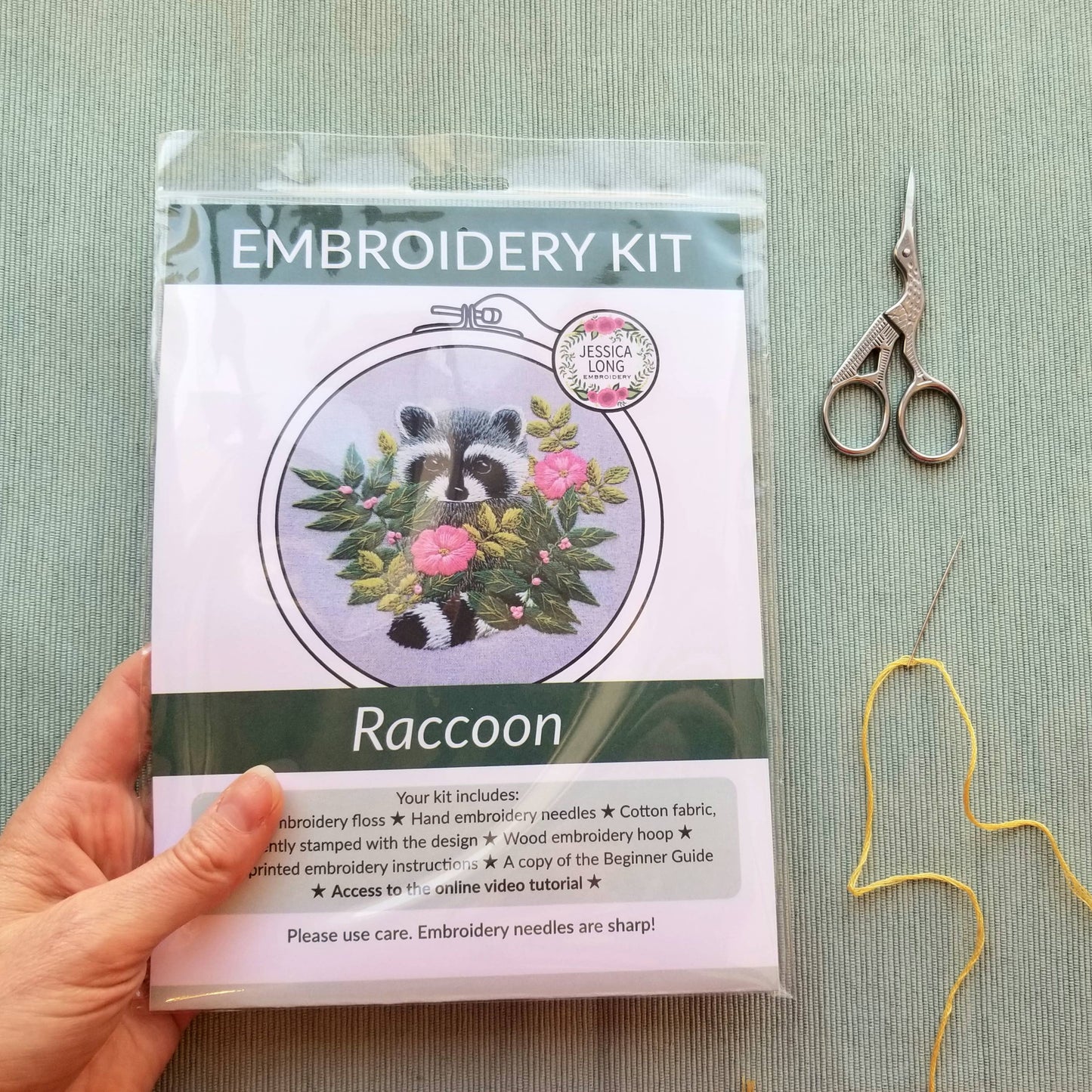 Raccoon hand embroidery kit