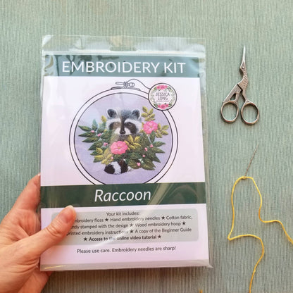 Raccoon hand embroidery kit