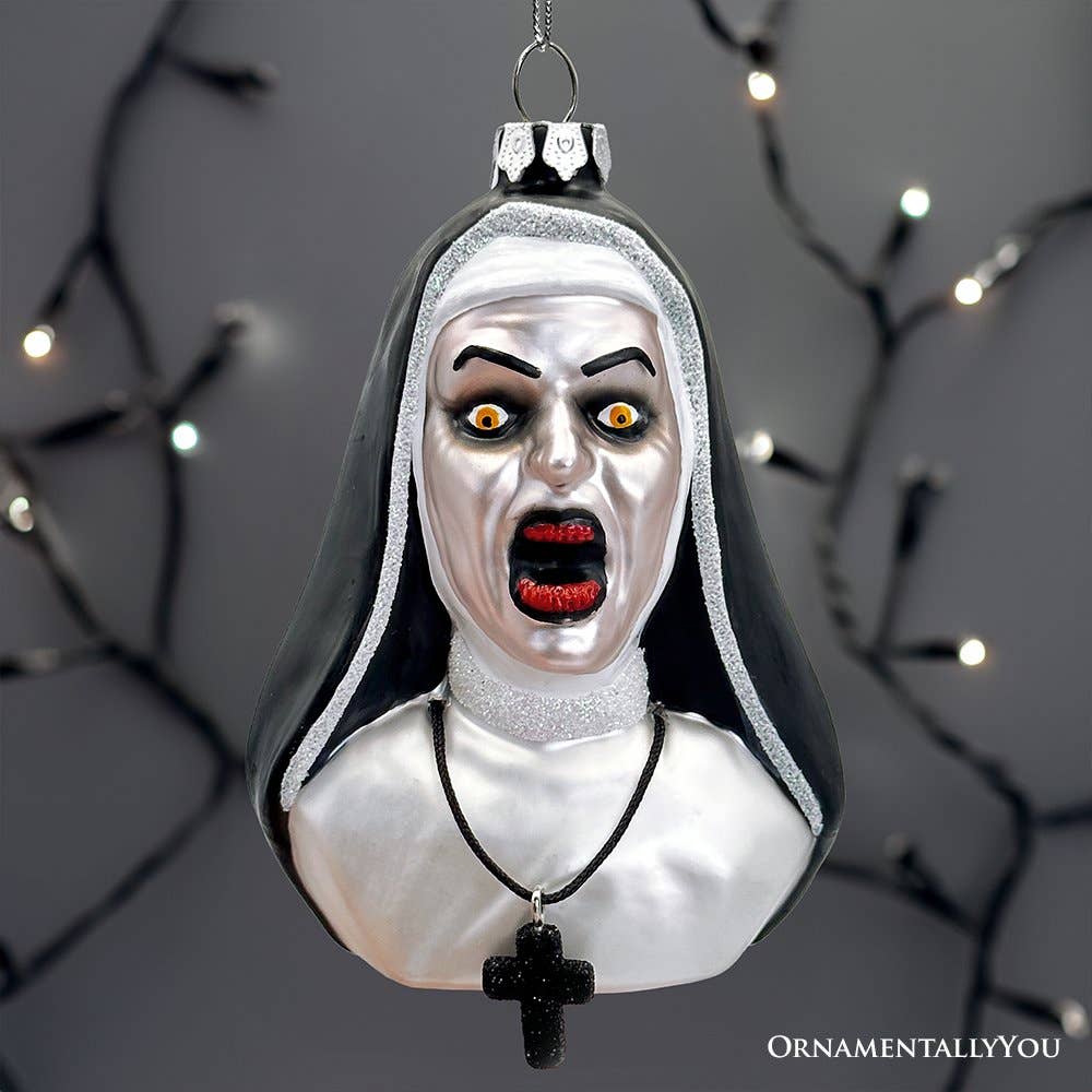 Spooky Decor Creepy Nun Themed Glass Ornament