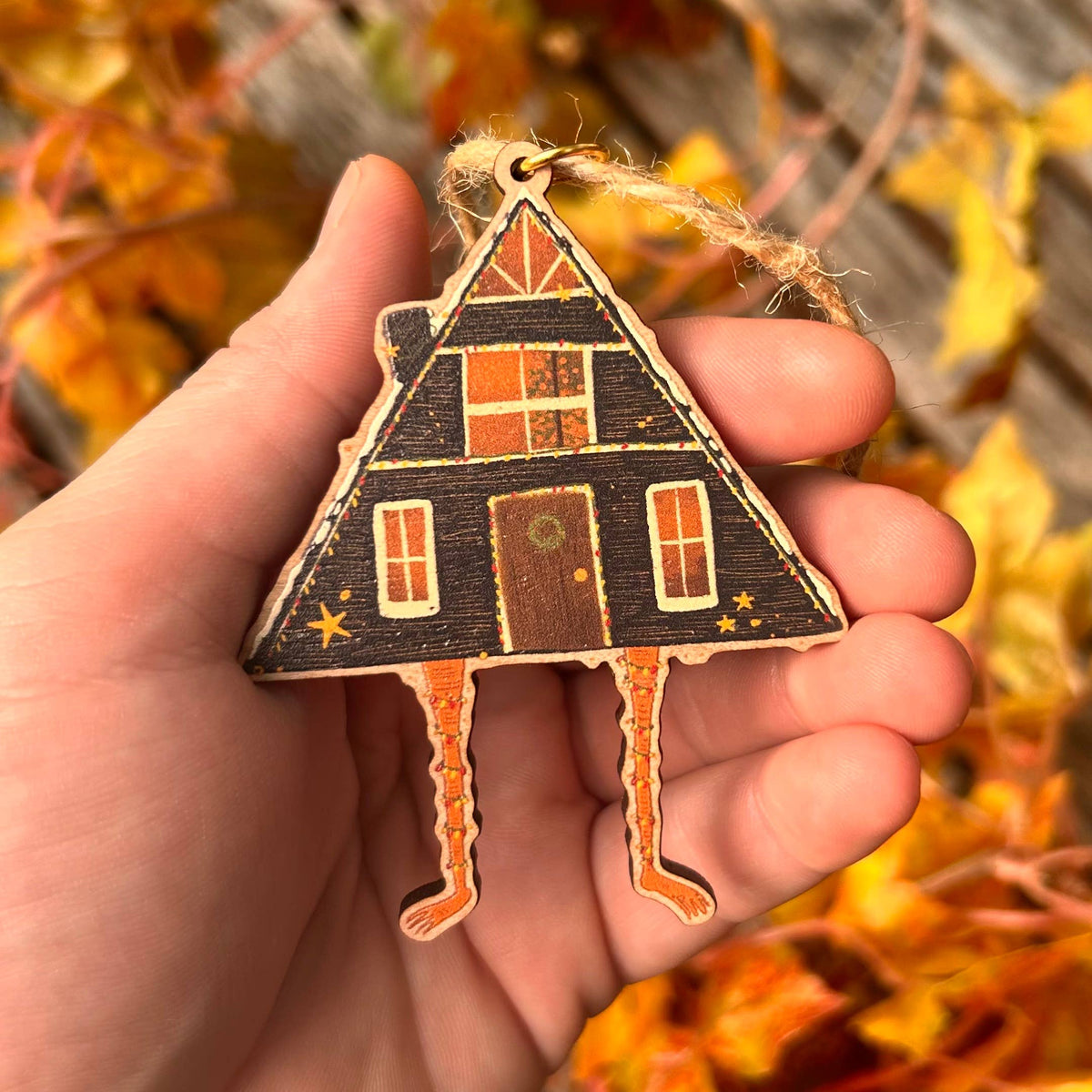 Wooden Baba Yaga, A-Frame Cabin Ornament  | Christmas, Halloween