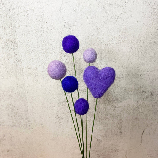Set of 6 Felt Heart Ball Bouquet Passion for Purple