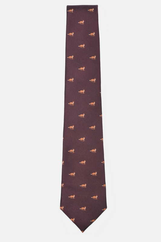 Burgundy Fox Print Men’s Tie | Menswear Necktie