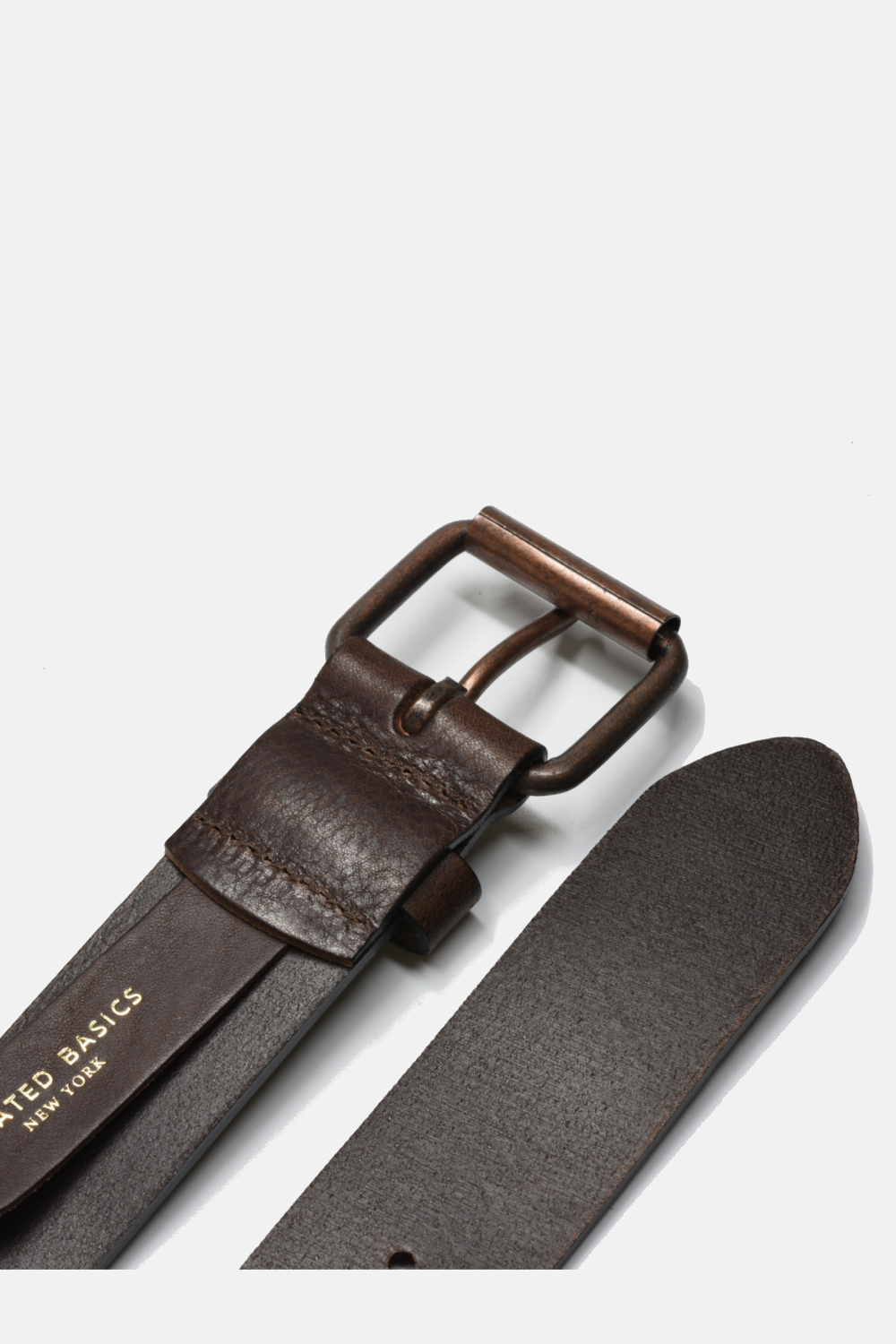 Dark Brown Men’s Leather Belt with Copper Belt Buckle, 3 Sizes Available