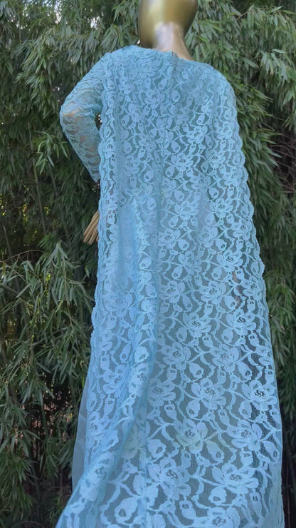 Blue 1960s Gown with Lace Floor-Length Cape, size xs