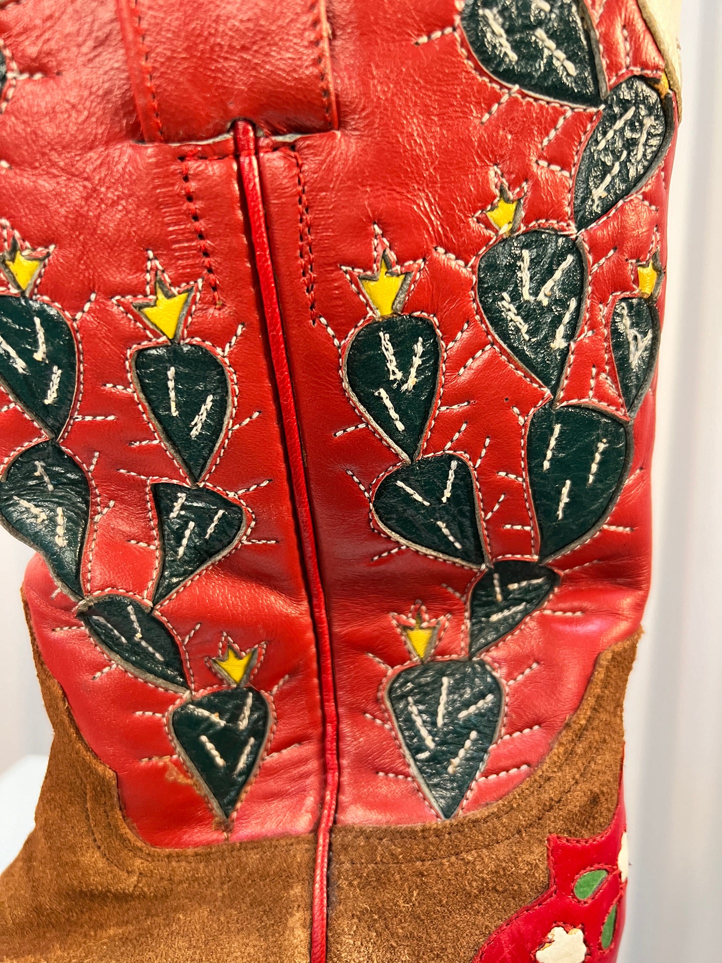 Red Western Boots With Green Cactus Design by Santa Fe Boot Co.